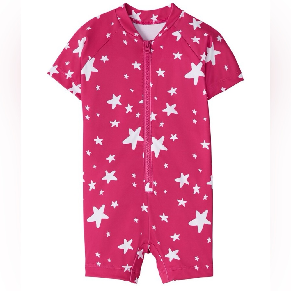 Hanna Andersson Moon & Stars One Piece Rash Guard/Swim Suit, 3-6 months, EUC